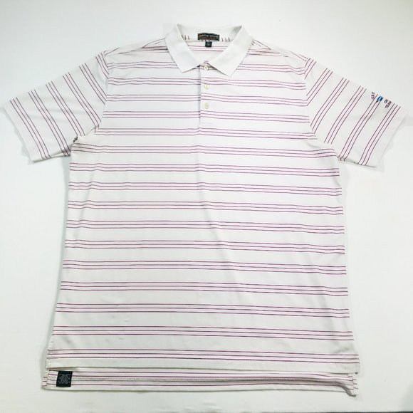 Peter Millar Summer Comfort White & Pink Striped Polo Shirt XXL Men's 2XL EUC - Picture 1 of 8